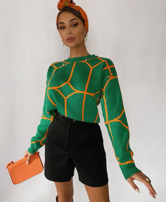 Best Selling Crew Neck Pattern Knit Top