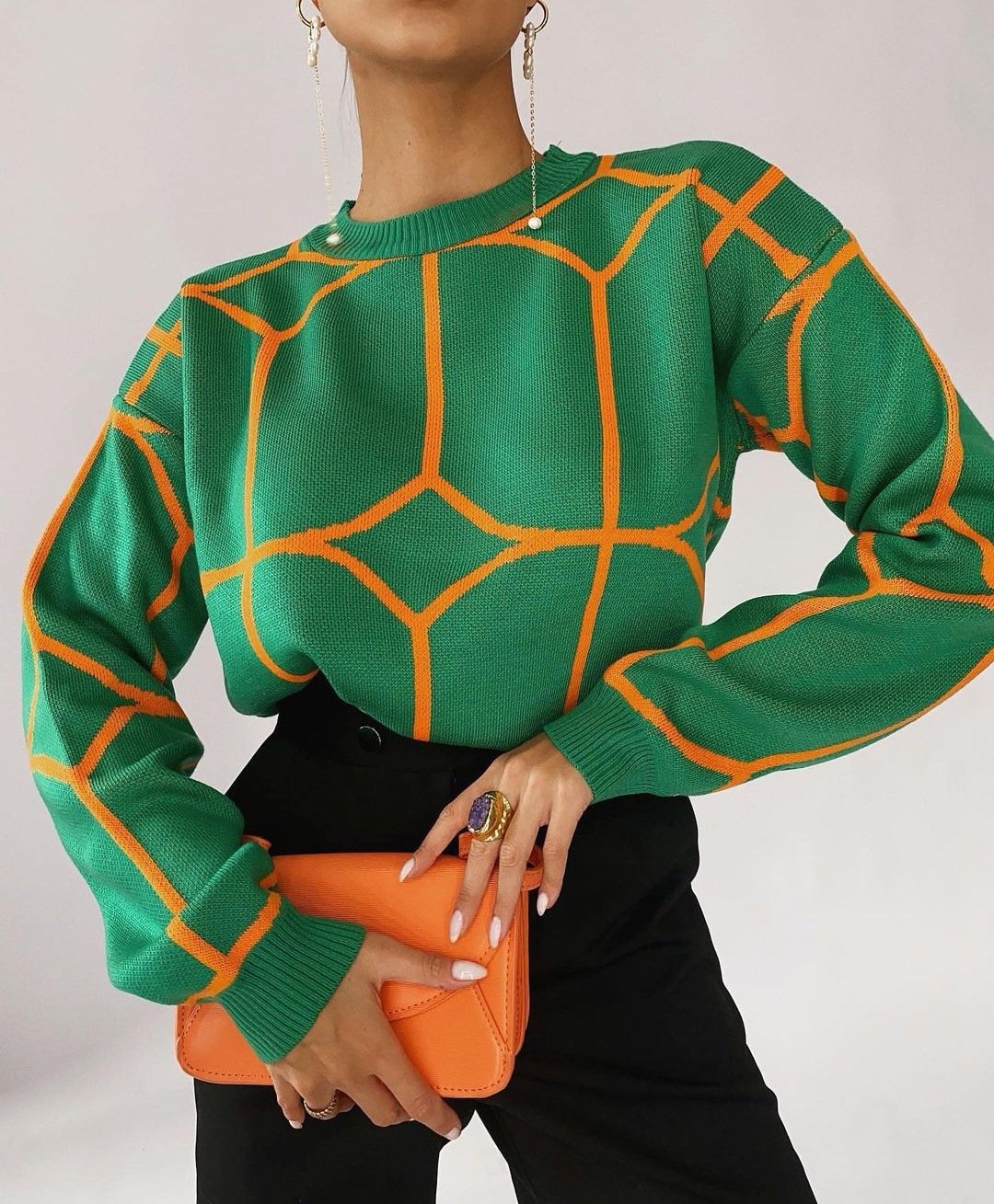 Best Selling Crew Neck Pattern Knit Top