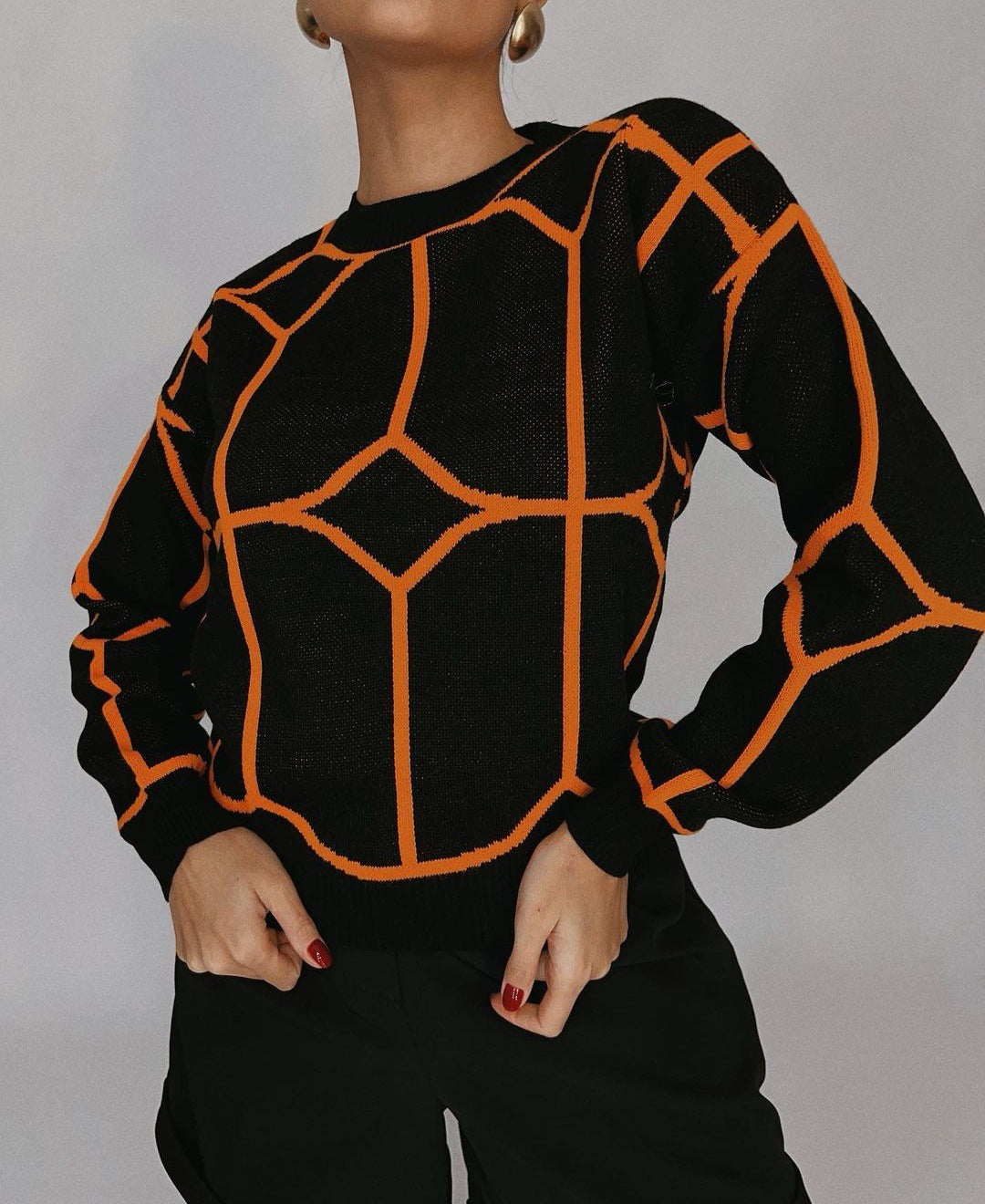 Best Selling Crew Neck Pattern Knit Top